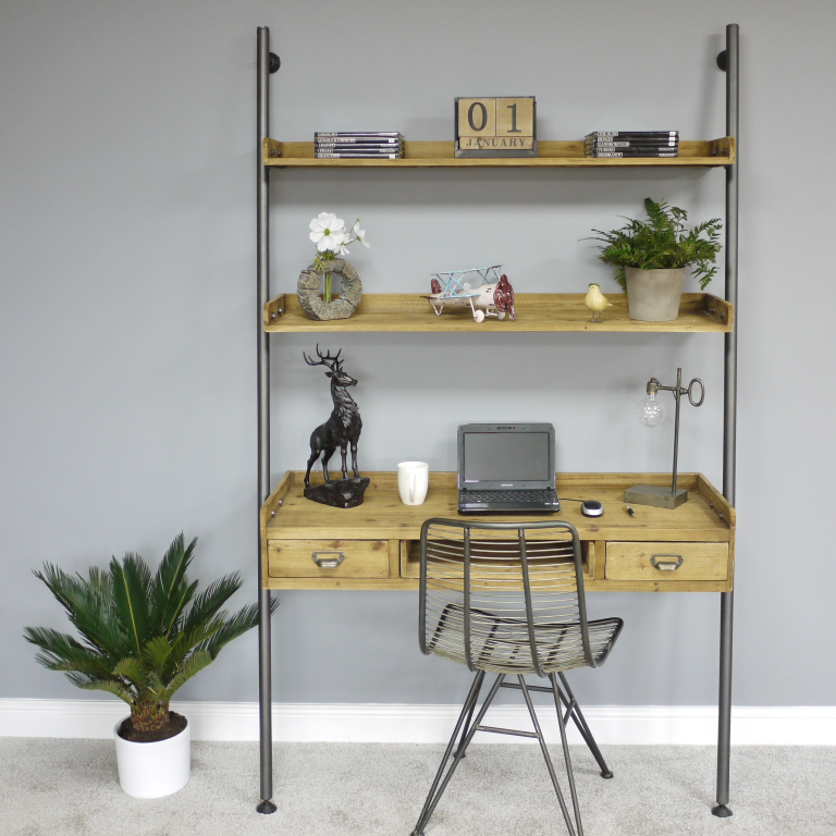 Modern Wood & Iron Desk With Shelves in Situ Modern Wood & Iron Desk With Shelves in Situ