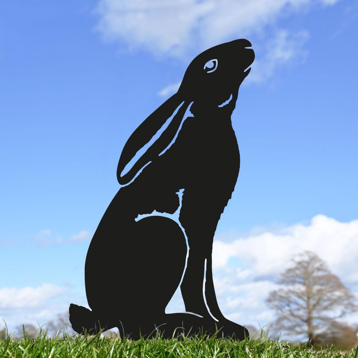 Moon Gazing Hare Sheet Steel Silhouette in Black Finish