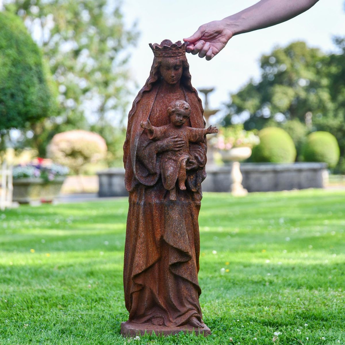 Mother Mary Holding Baby Cast Iron Sculpture to Scale