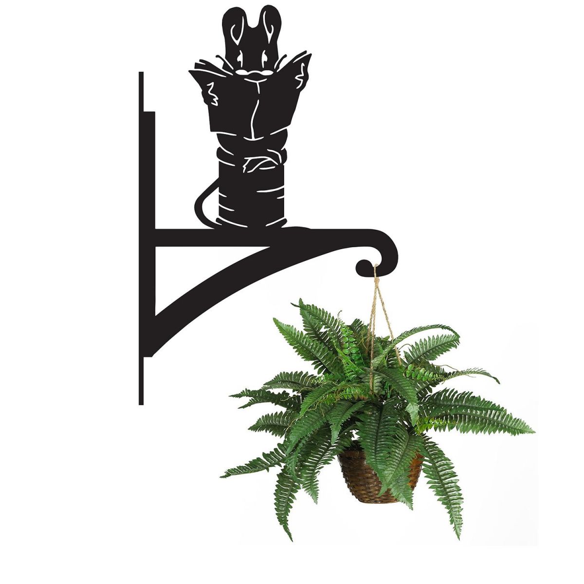 Mouse on Cotton Iron Hanging Basket Bracket Holding a Flower Basket Mouse on Cotton Iron Hanging Basket Bracket Holding a Flower Basket