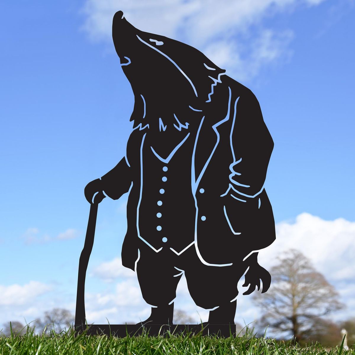 Black Mr Badger With Walking Stick Silhouette in Situ
