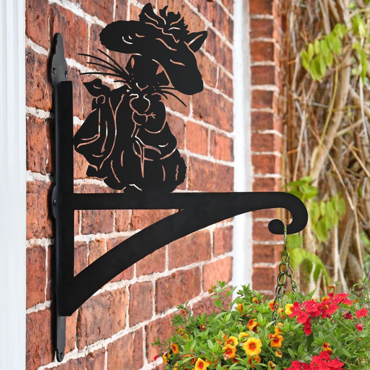 Mr Bunny Iron Hanging Basket Bracket on Brick Wall 