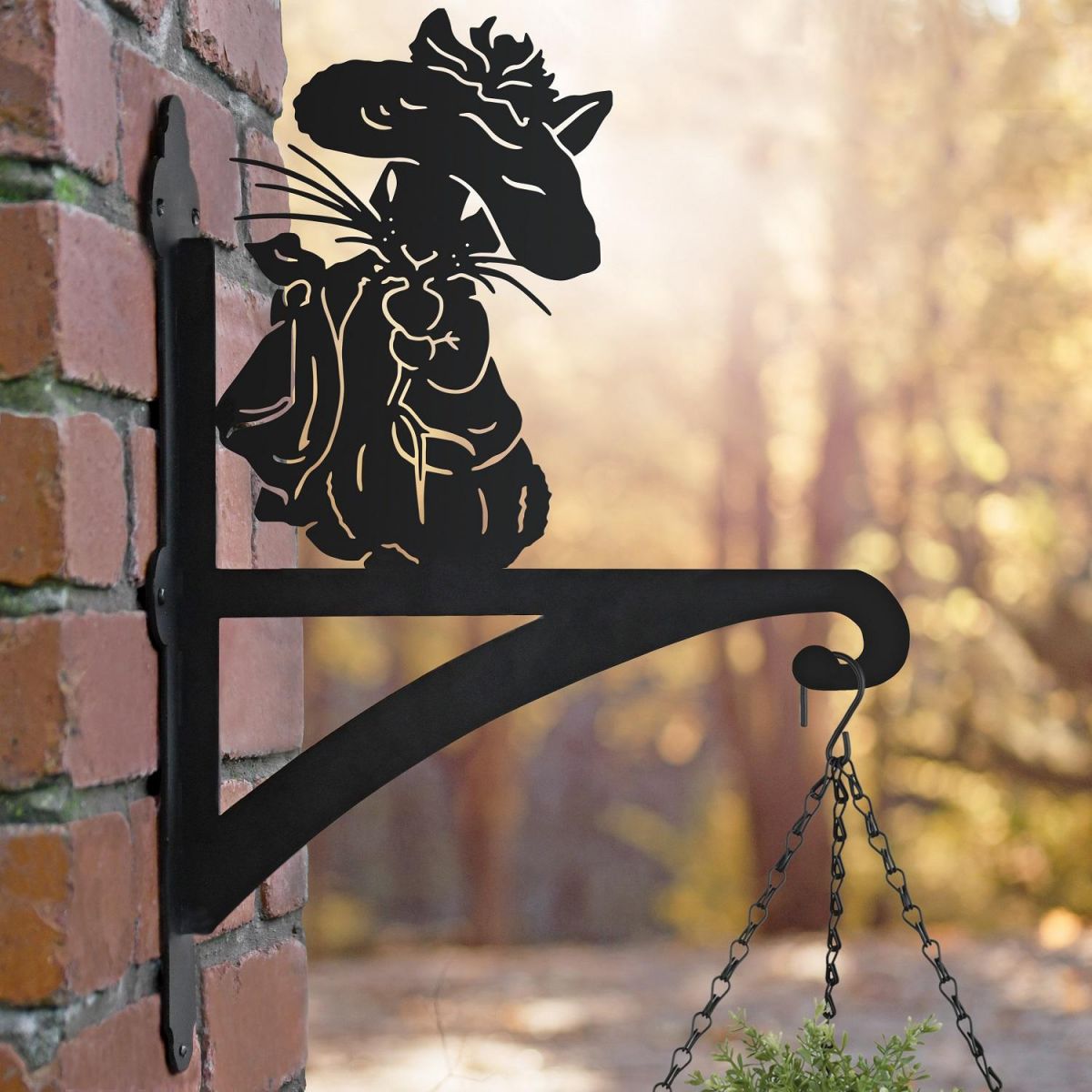 Mr Bunny Iron Hanging Basket Bracket in Outdoor Setting 