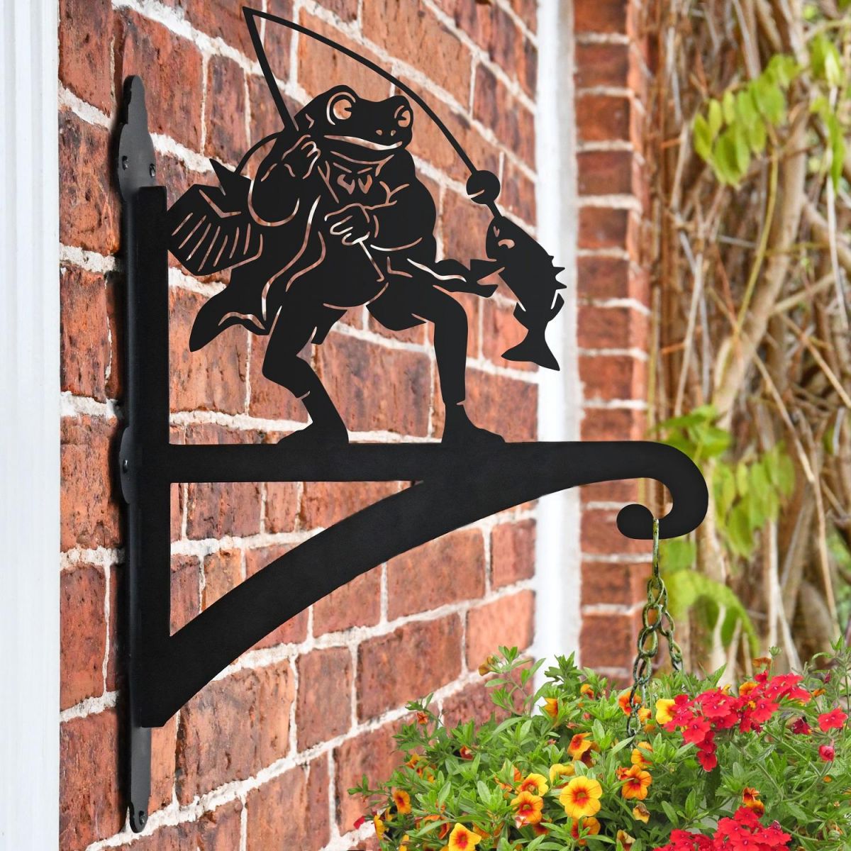 Mr Frog Iron Hanging Basket Bracket on Brick Wall 