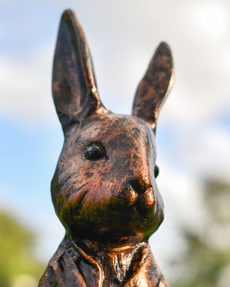 Close-up of the Head of the Mr Rabbit Bronze & Copper Sculpture