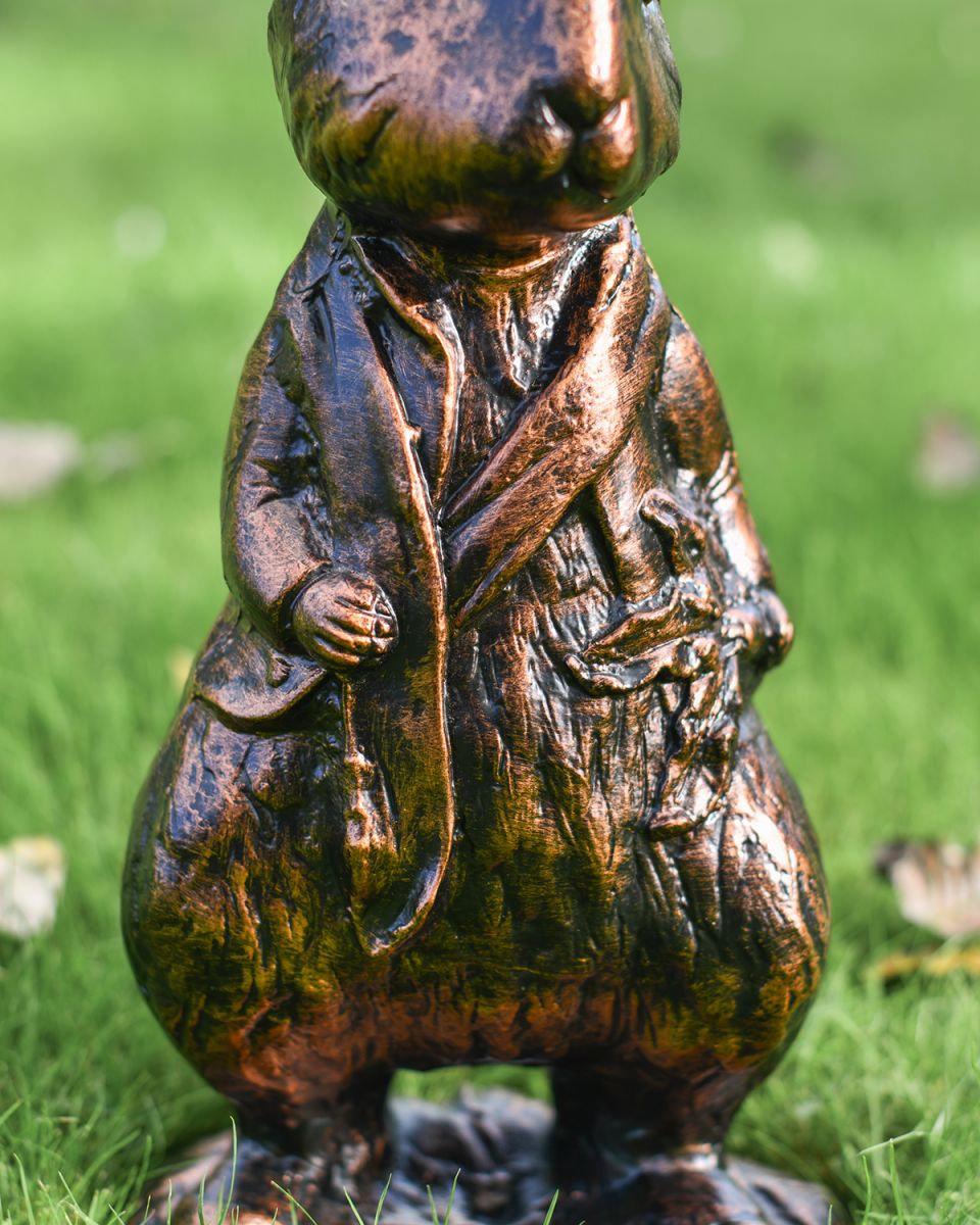 Close-up of the detail on the Mr Rabbit Bronze & Copper Sculpture