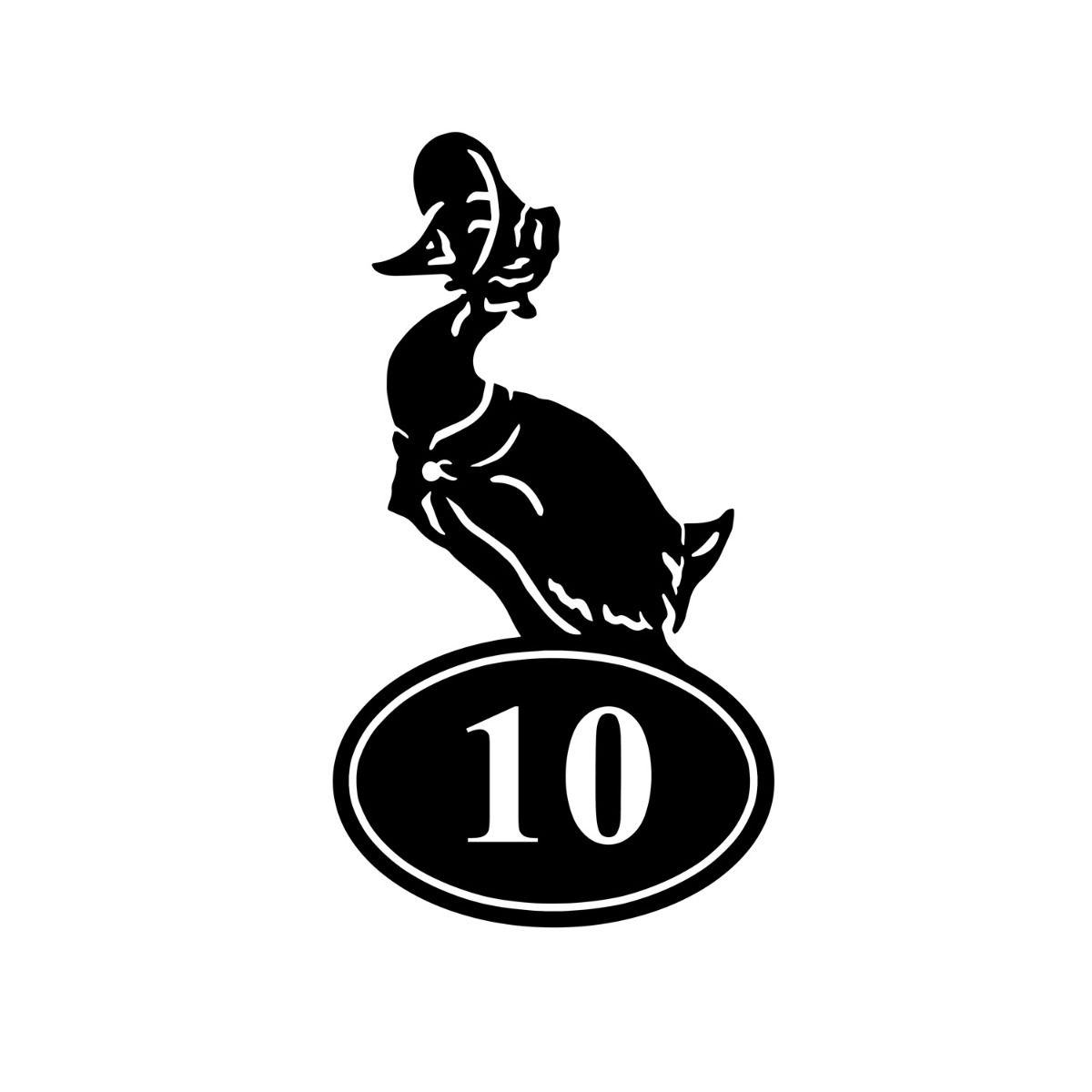 Mrs Duck Iron House Number Sign on white background 