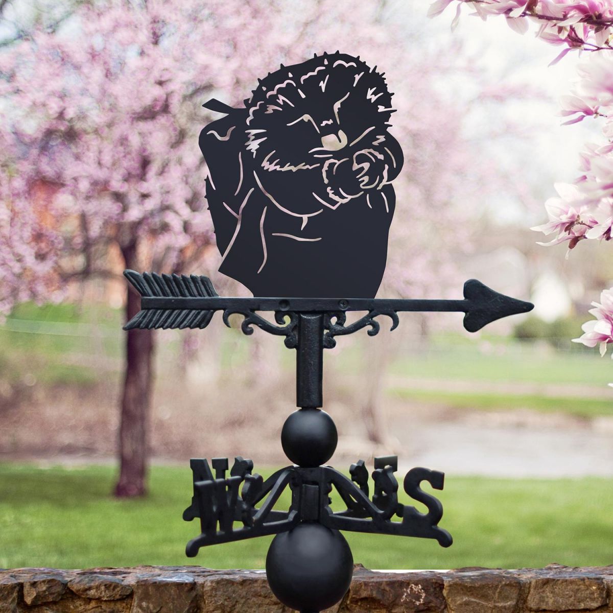 Mrs Hedgehog Weathervane on Spring scene background