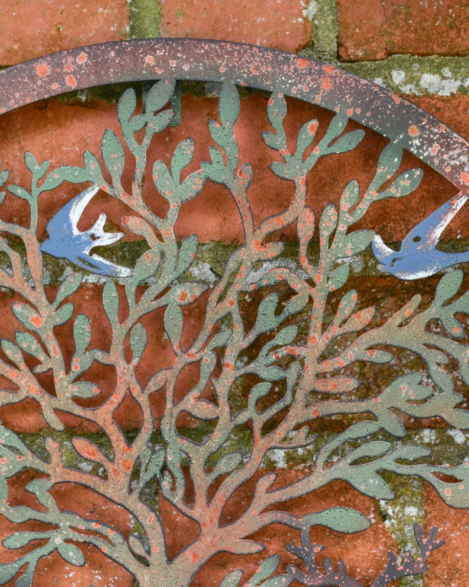 Multi-Coloured Circular "Floral Tree and Stags" Garden Wall Art - 40cm