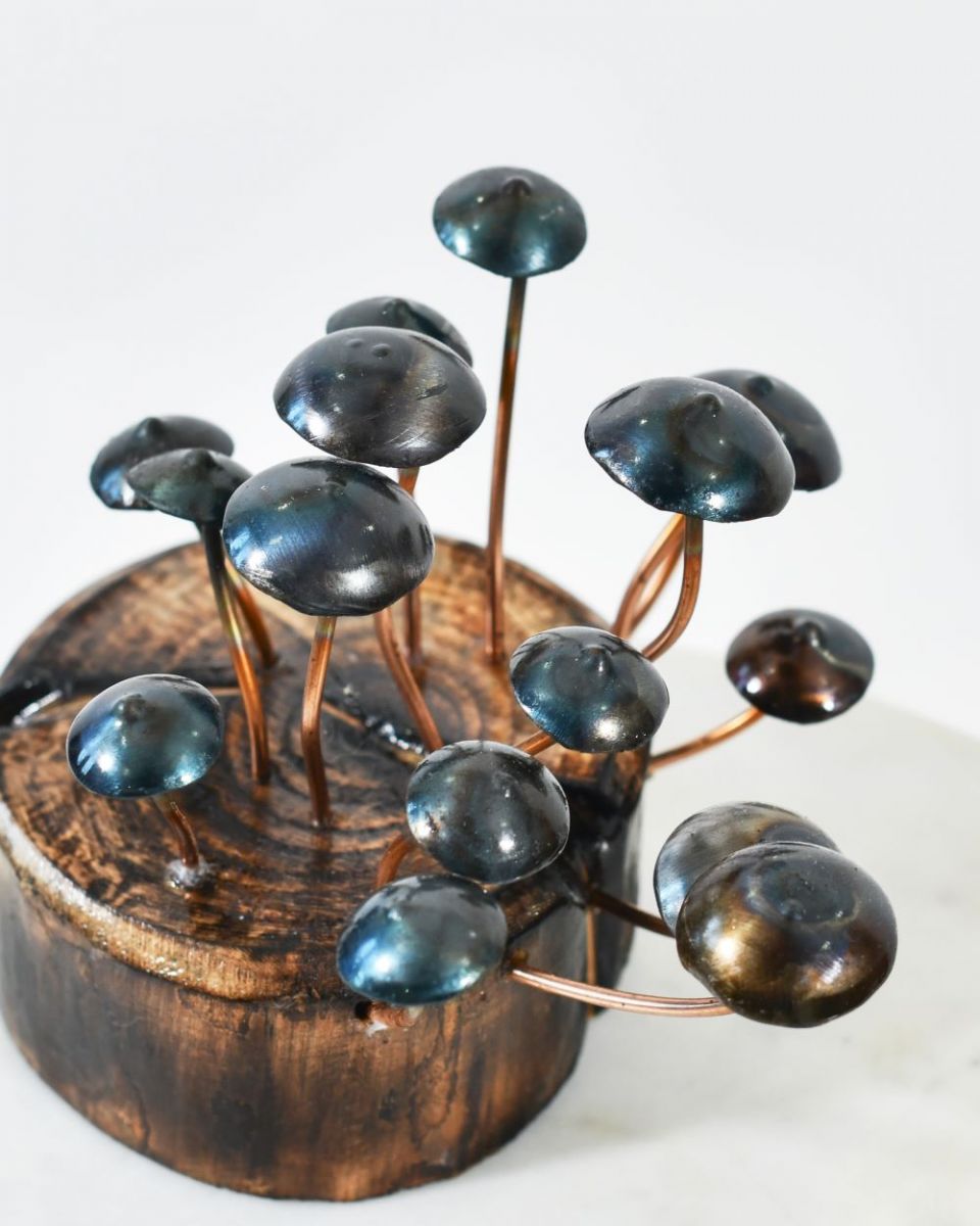 Close up of Mushroom Stump Sculpture Caps Close up of Mushroom Stump Sculpture Caps