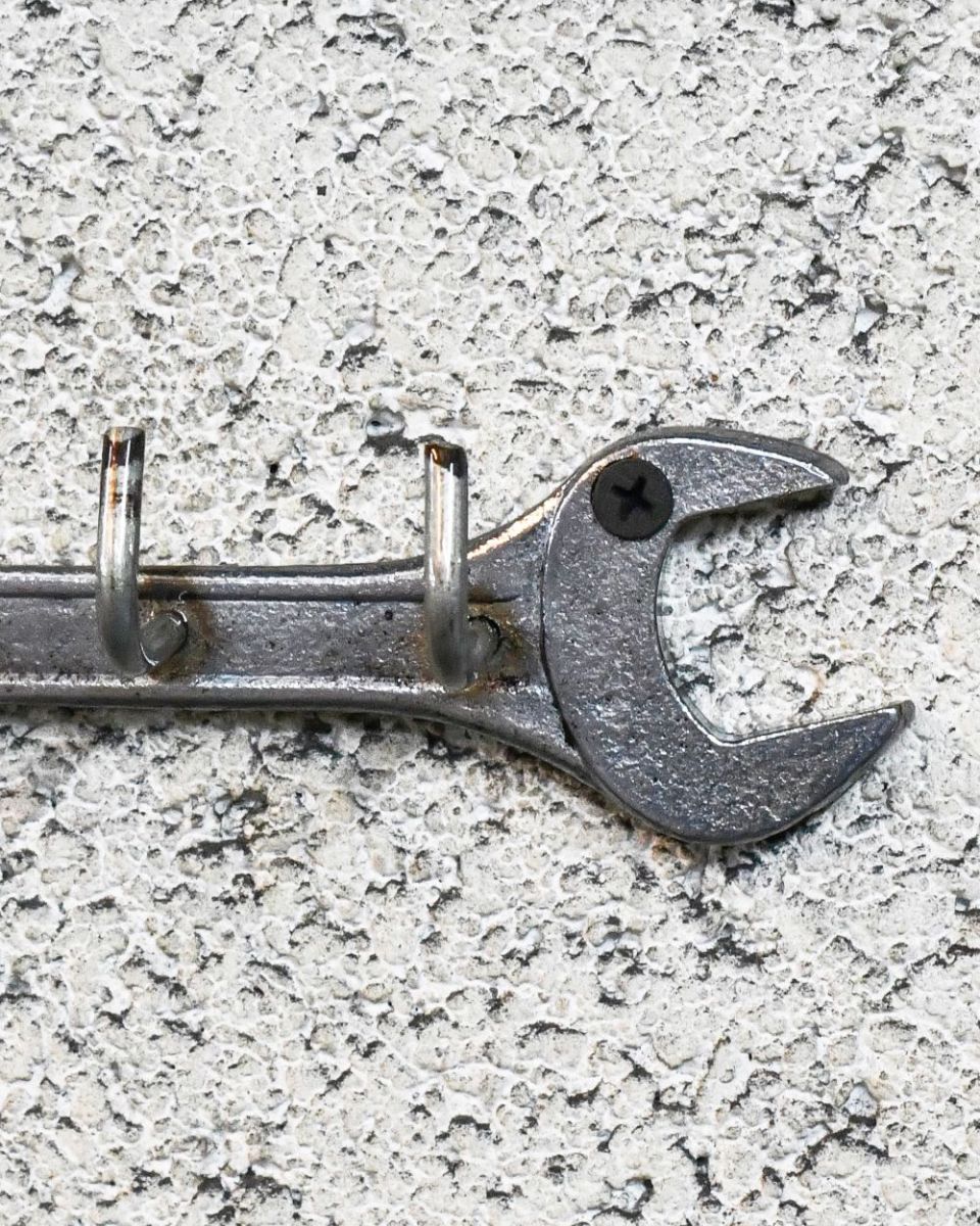 Close up of Spanner Coat Hook Natural Recycled Iron head