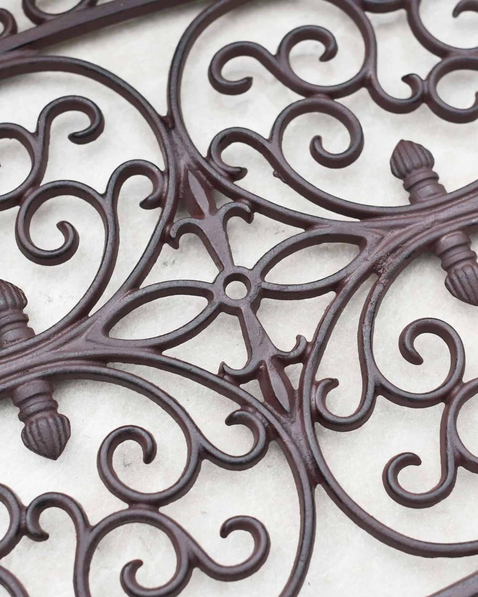 Close-Up of Natural Cast Iron Ornate "Aureate" Oval Doormat in Situ