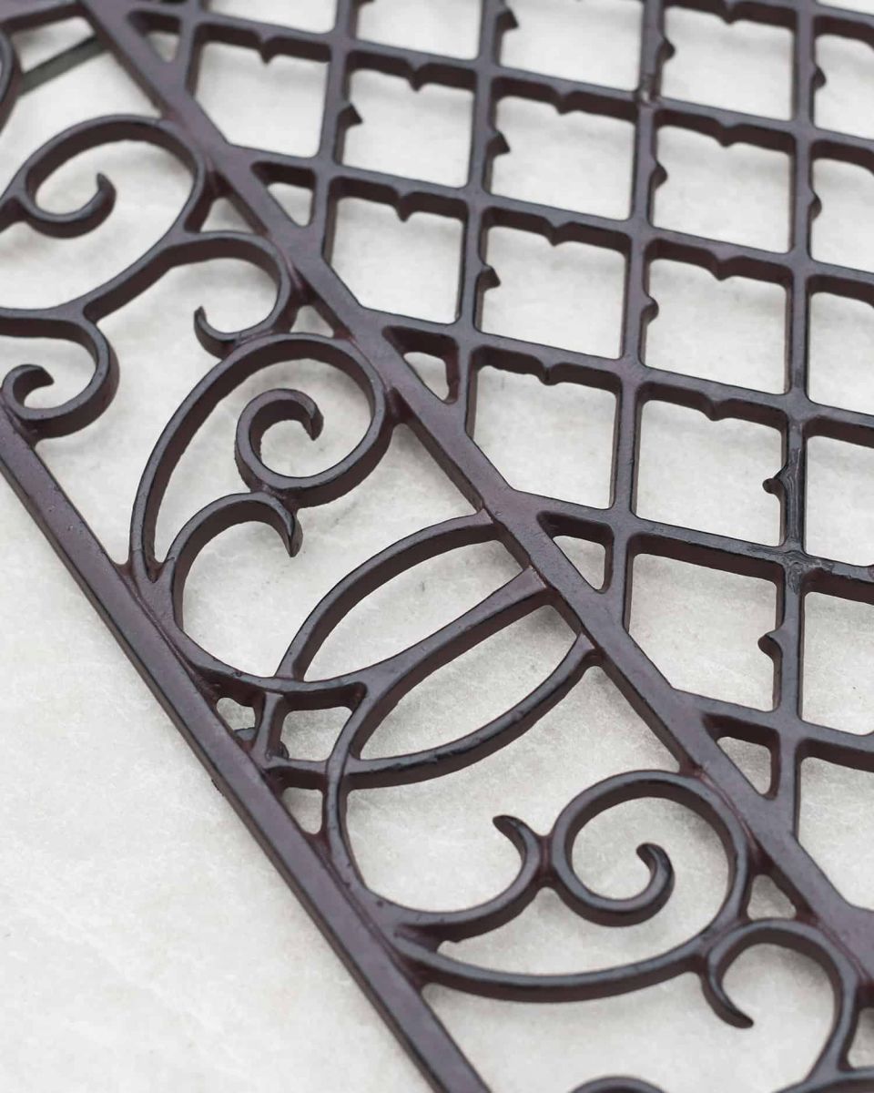 Close-Up of Natural Cast Iron Ornate "Aureate" Rectangular Doormat