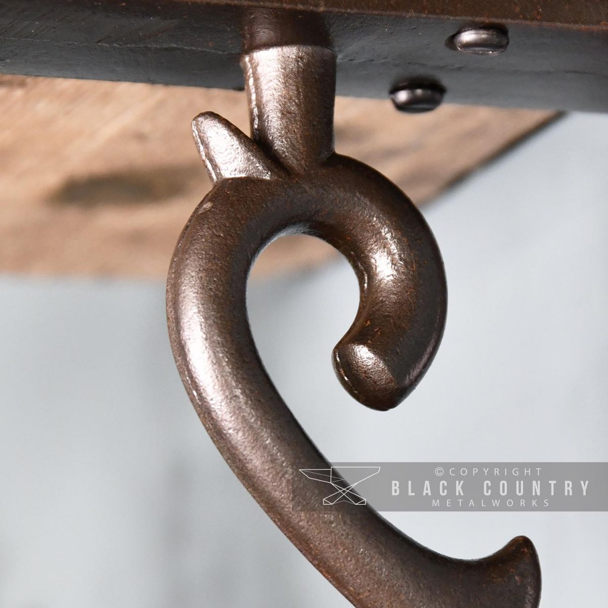 close-up of the Natural Iron Finish on the Shelf Bracket