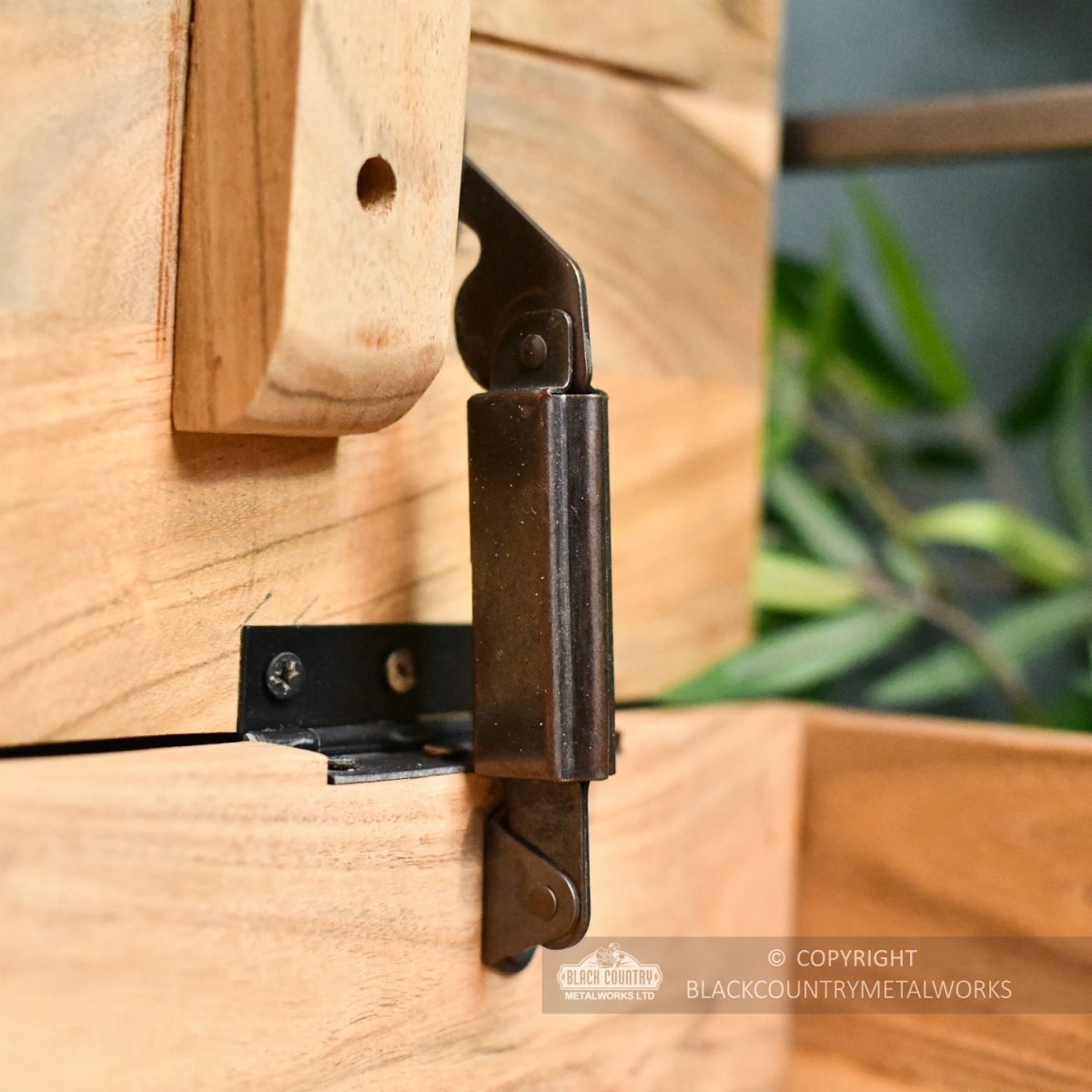 Natural Wood and Metal Opening Storage Bench