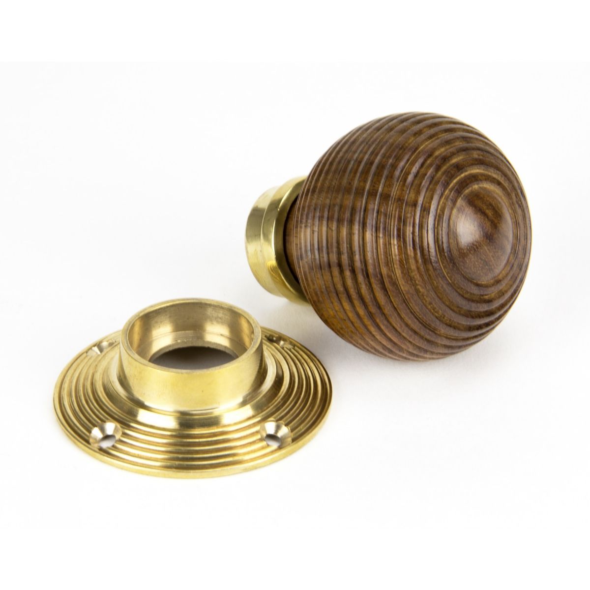 Rosewood Beehive Door Knob with Detachable Polished Brass Rose Rosewood Beehive Door Knob with Detachable Polished Brass Rose