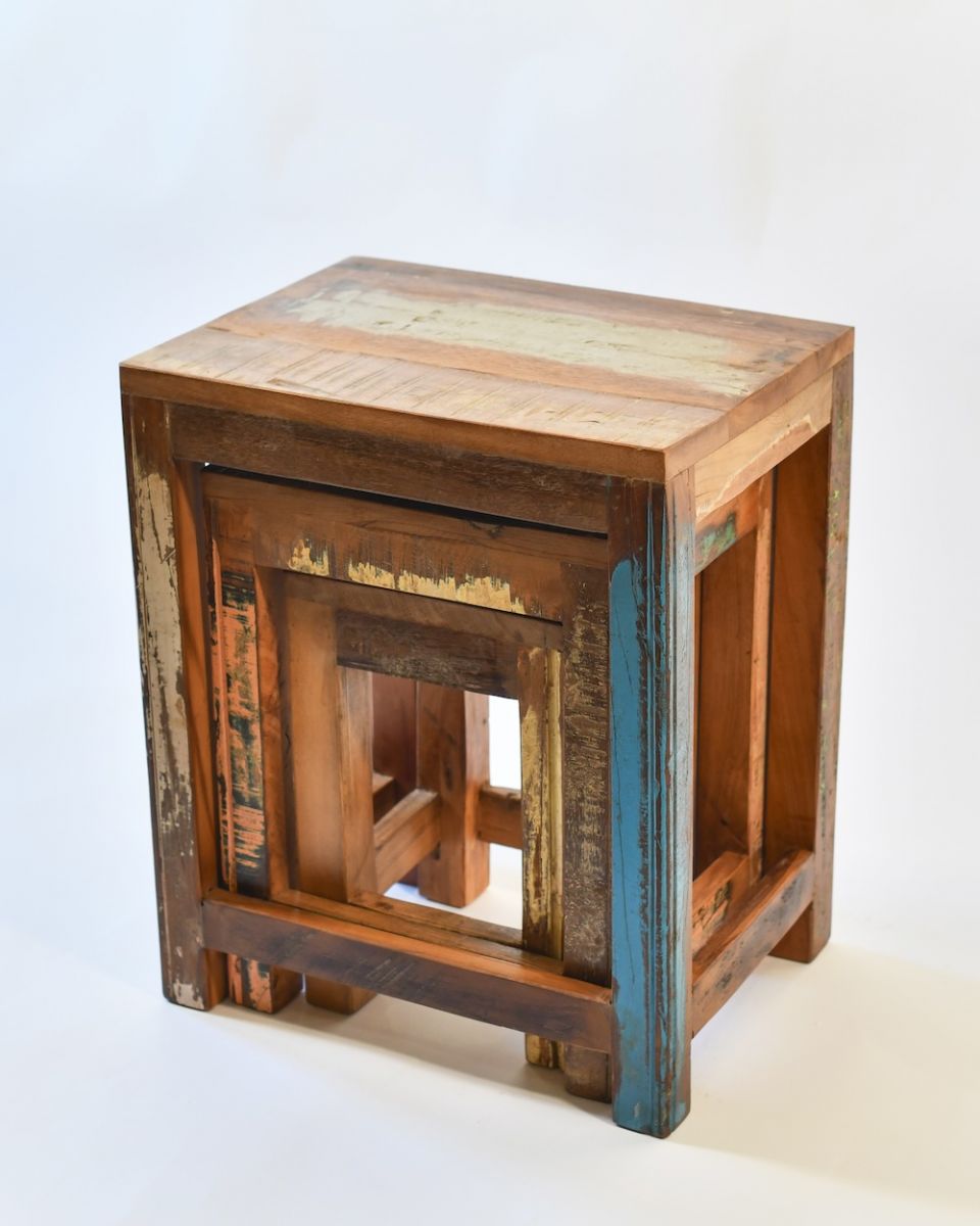 Recycled Wood Set of Three Nesting Tables Recycled Wood Set of Three Nesting Tables