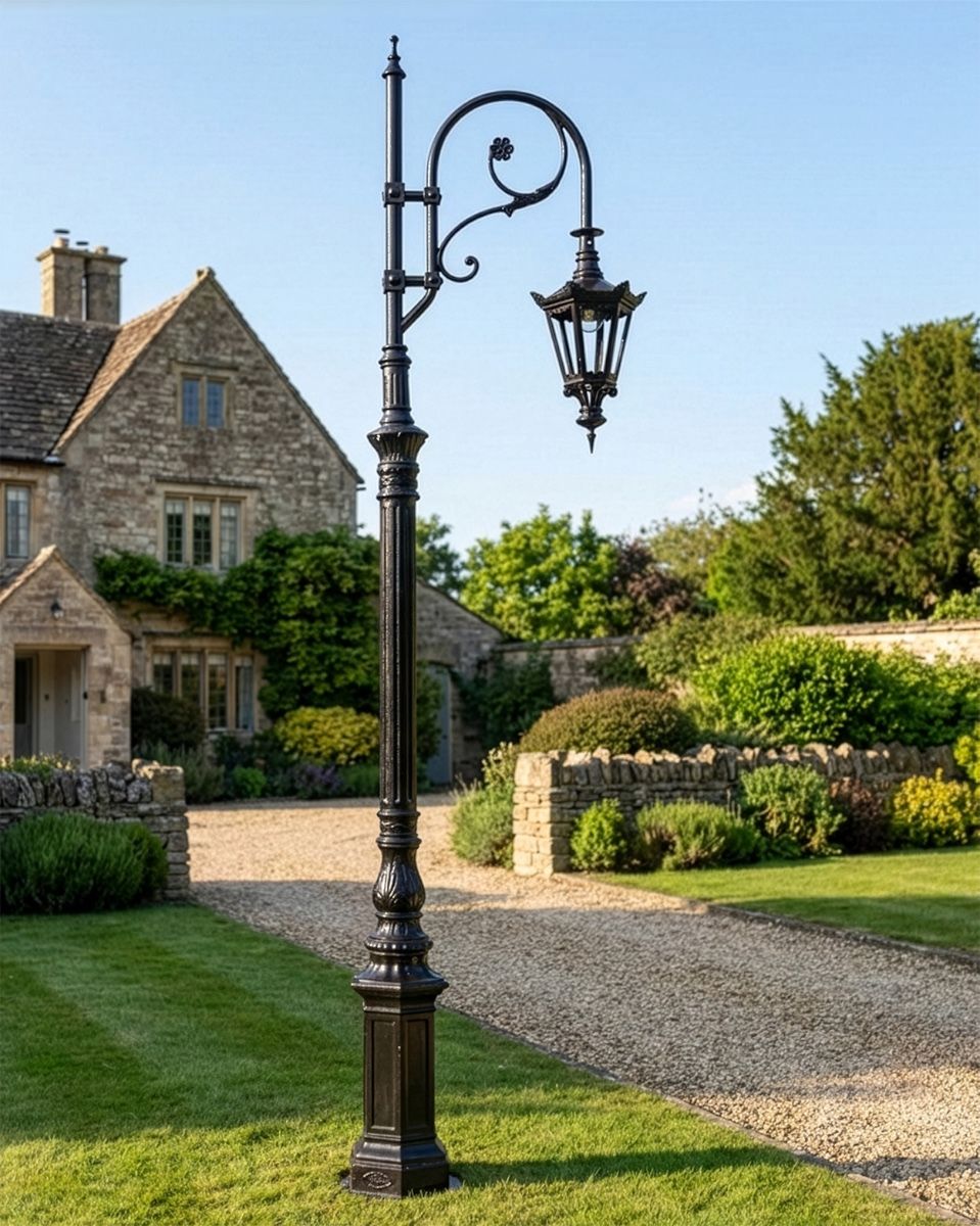 new "Lord Blakemere" Antique Brown Cast Iron Ornate Swan Neck Lamp Post 2.5m digital illustration copy