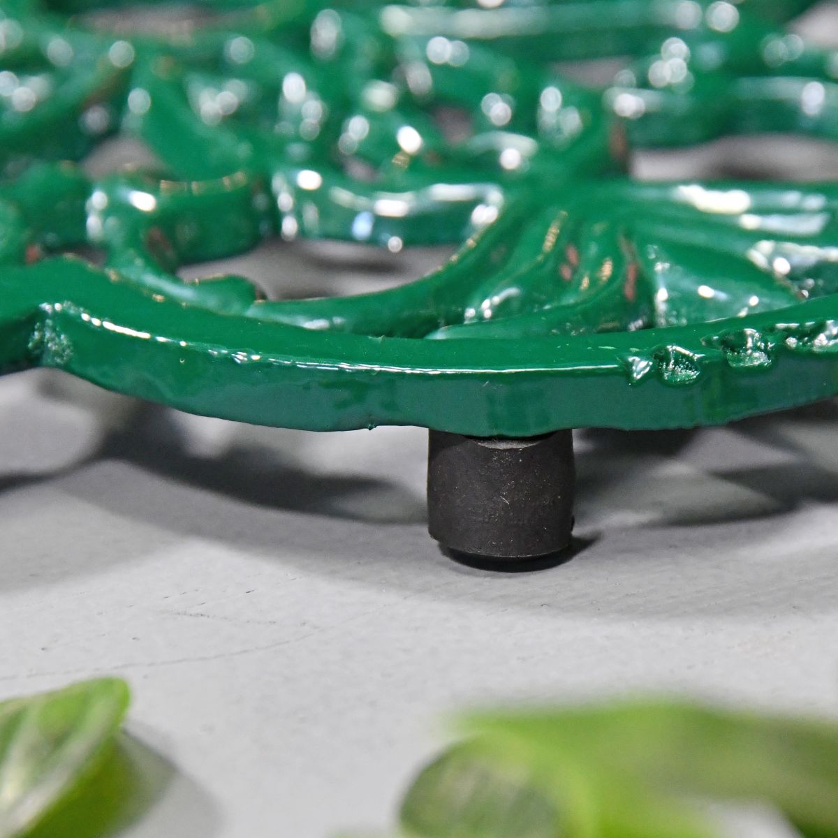 Cast Iron Flower Petal Trivet in Green Feet