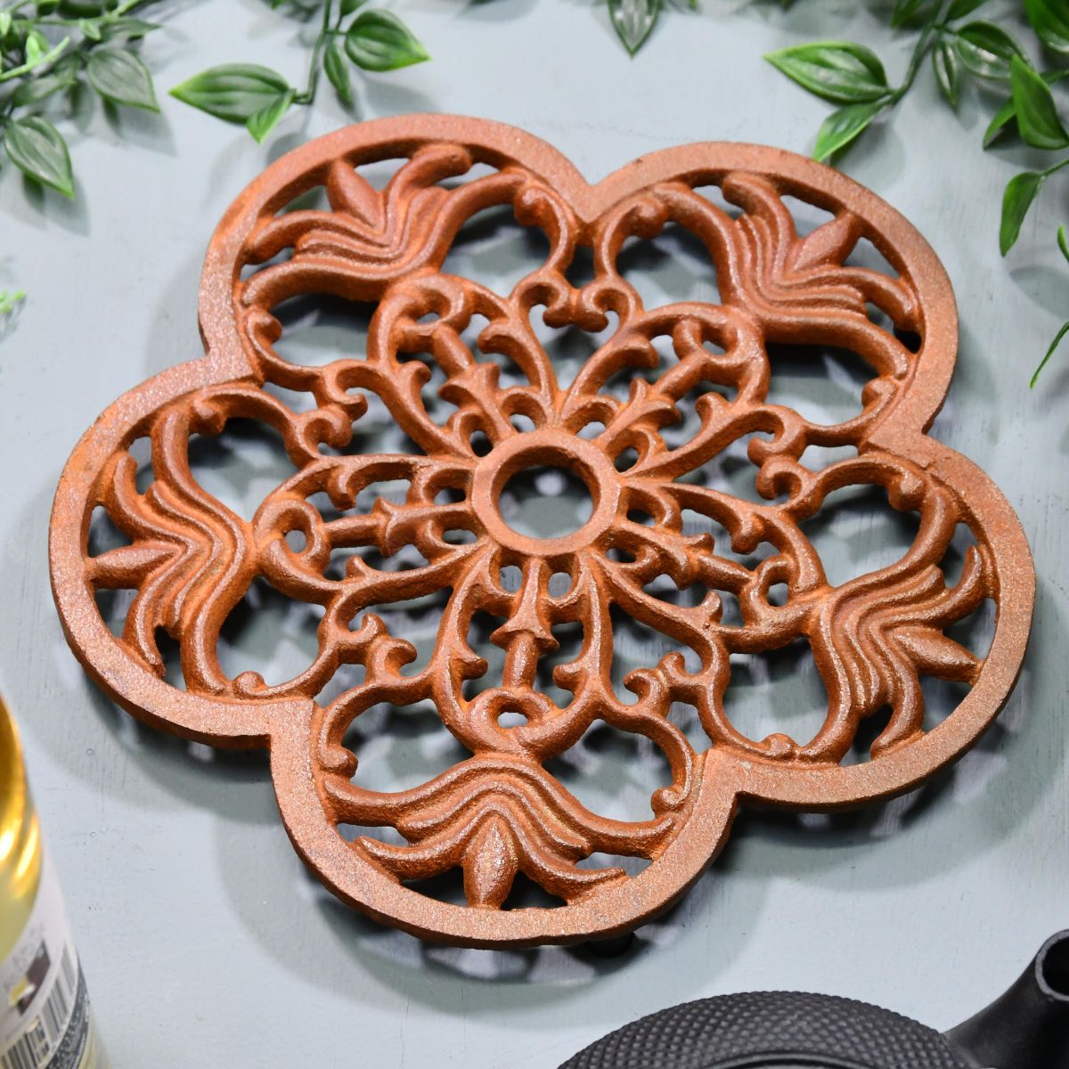 Robust Rustic Cast Iron Flower Trivet  Robust Rustic Cast Iron Flower Trivet