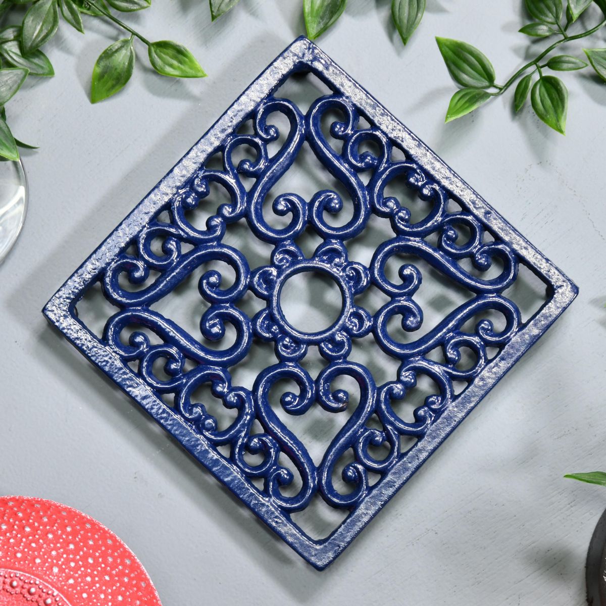 Robust Blue Cast Iron Square Trivet