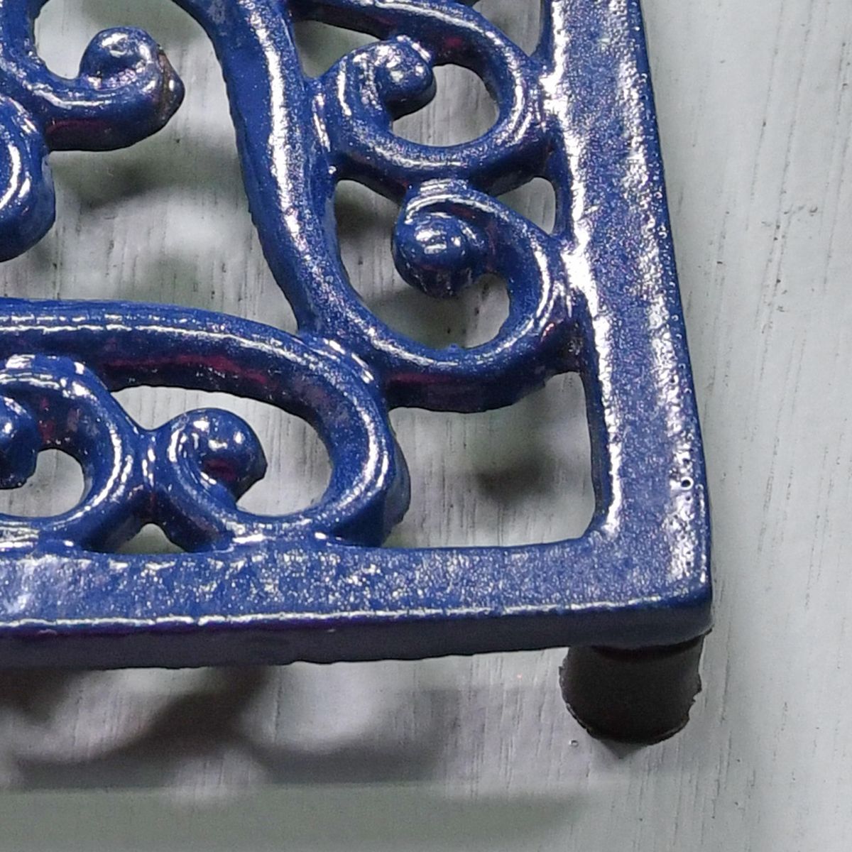 Blue Cast Iron Square Trivet Feet