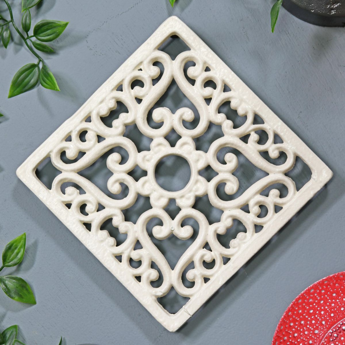 Cream Cast Iron Square Trivet
