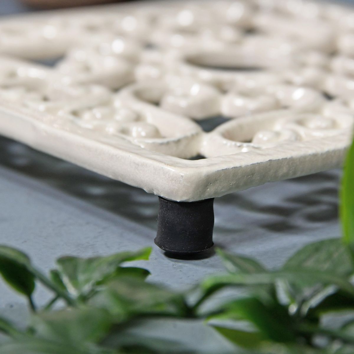 Cream Cast Iron Square Trivet Feet