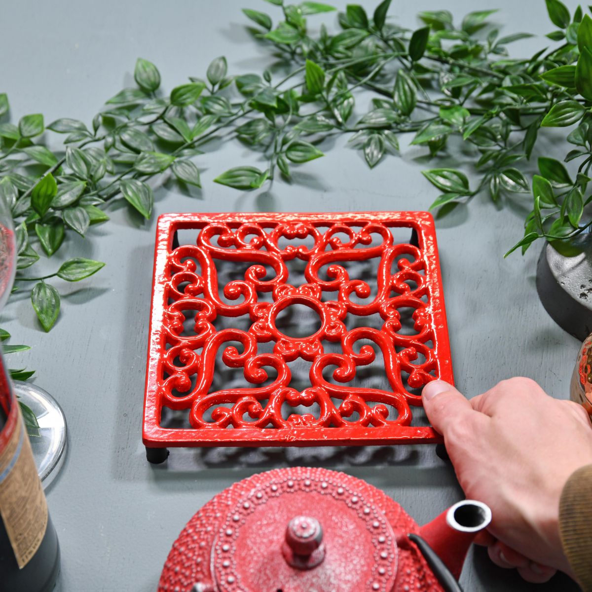 Red Cast Iron Square Trivet to Scale