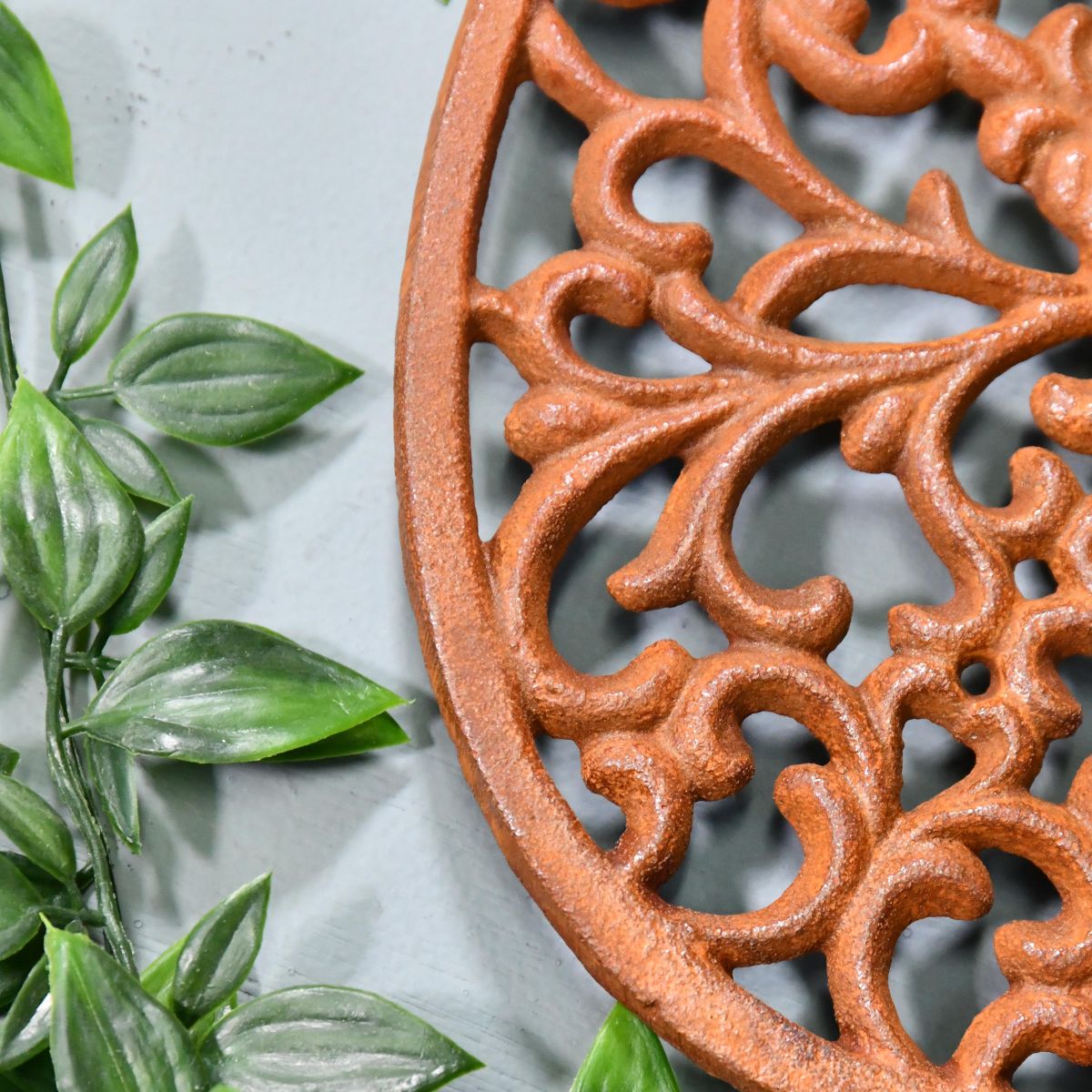 Rustic Cast Iron Oval Trivet Close-Up