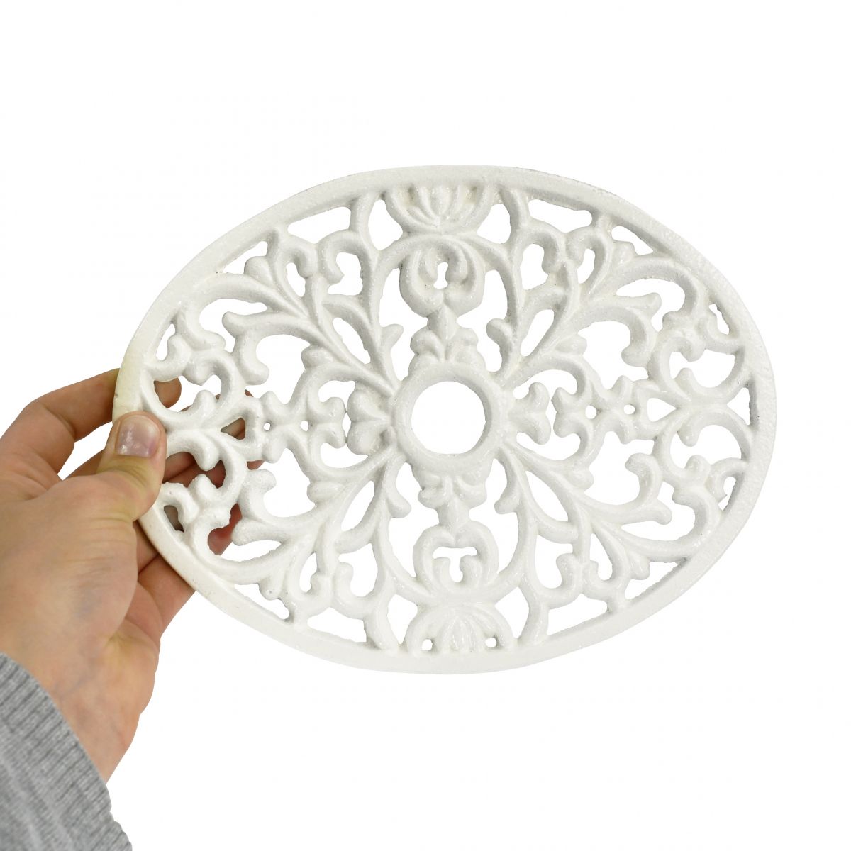 Solid Cast Metal Heavy Duty Trivet finished in white