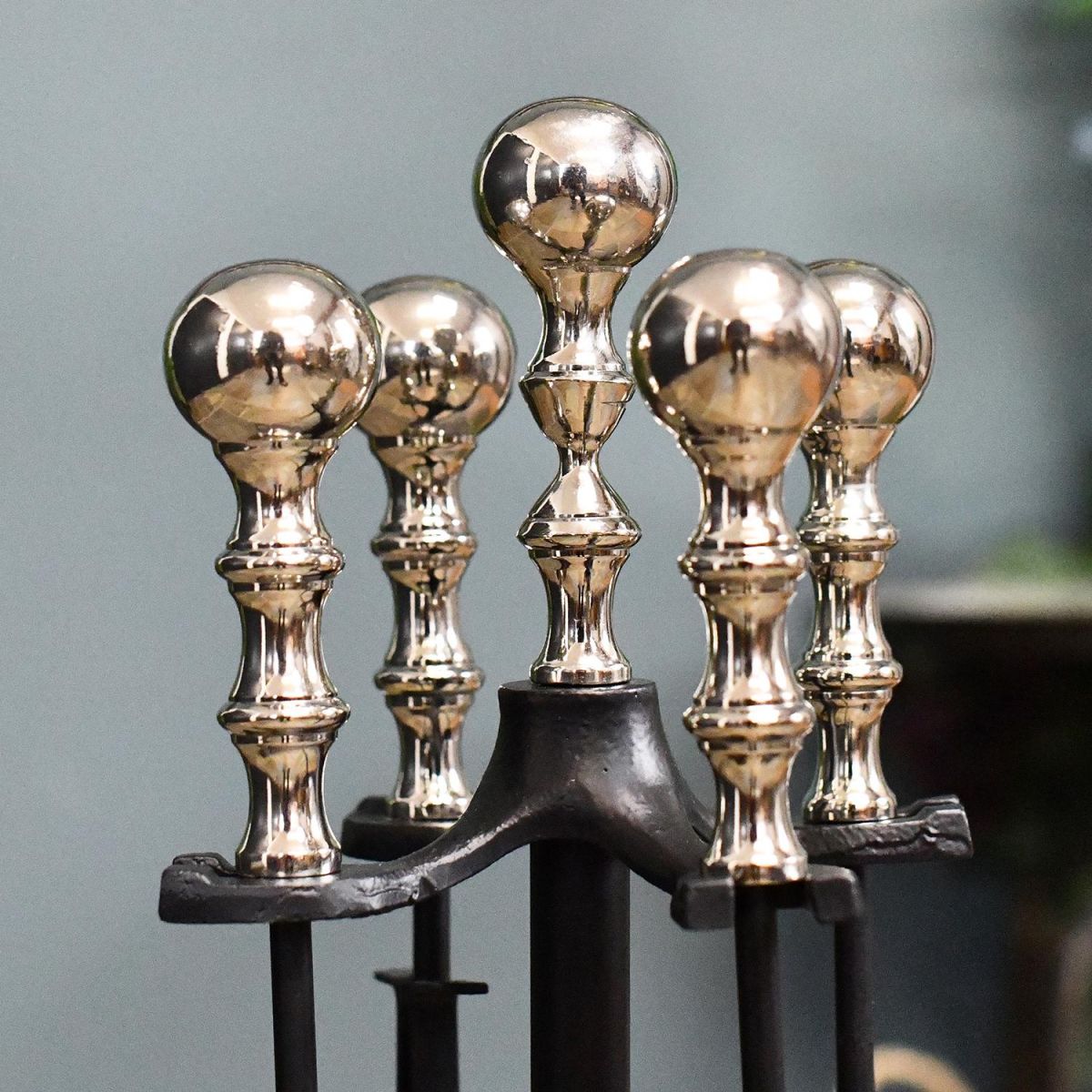 Nickel Handles on the Tools of the Black Powder Coated Ball Handle Companion Set 