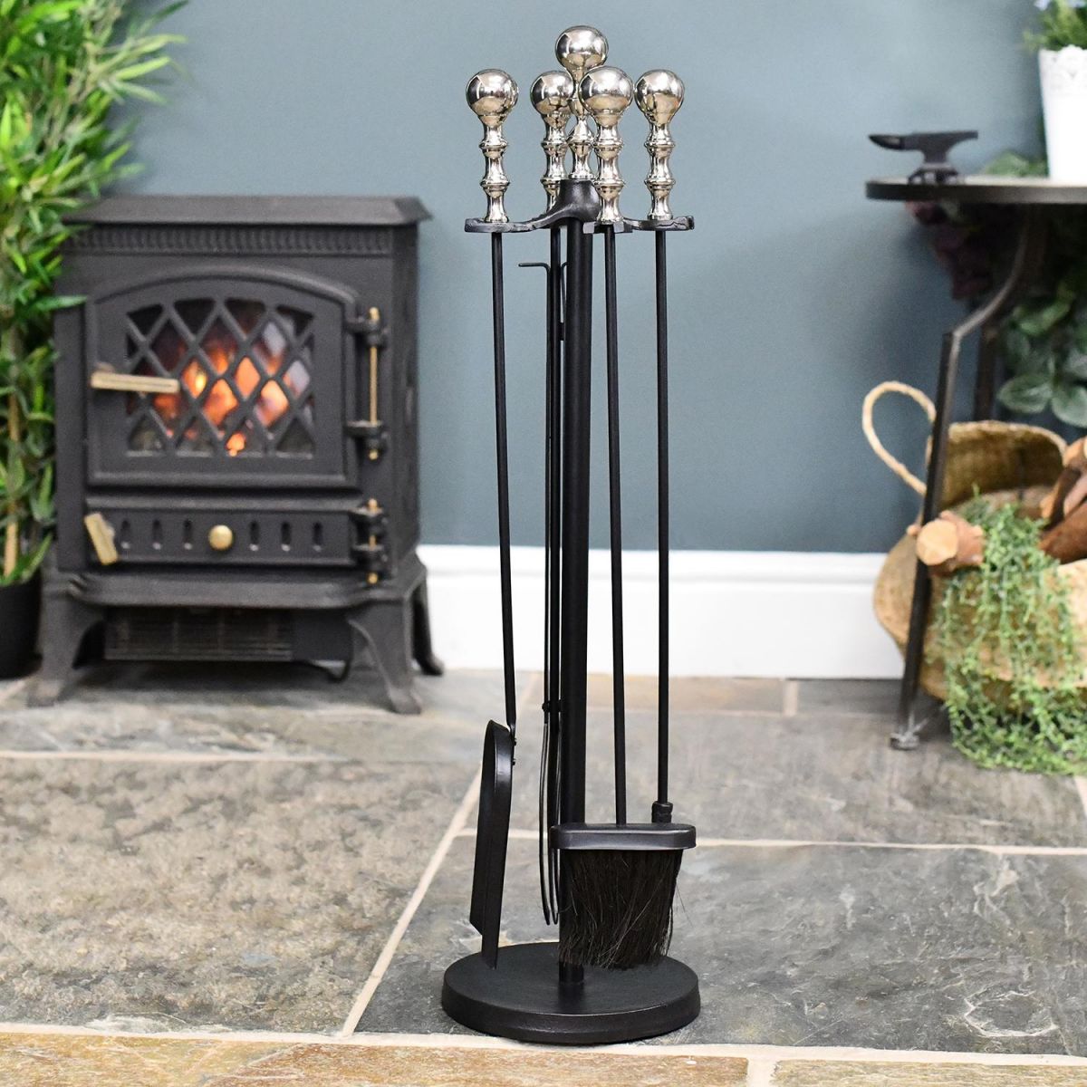 Nickel & Black Powder Coated Ball Handle Companion Set in Situ in the Home