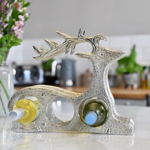 Polished Nickel "Laying Stag" Wine Rack
