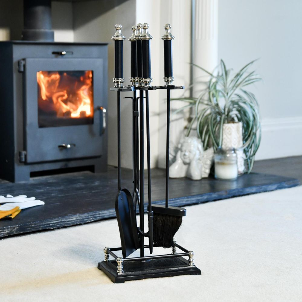 Nickel & Black Powder Coated Traditional Companion Set 64cm Nickel & Black Powder Coated Traditional Companion Set 64cm