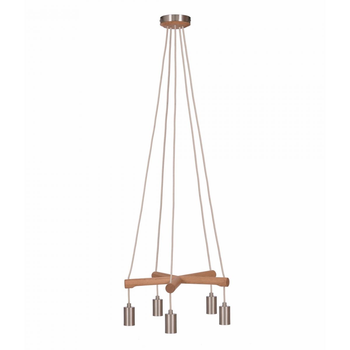 Cluster Hanging Ceiling Light Created From Oak & Satin Nickle 