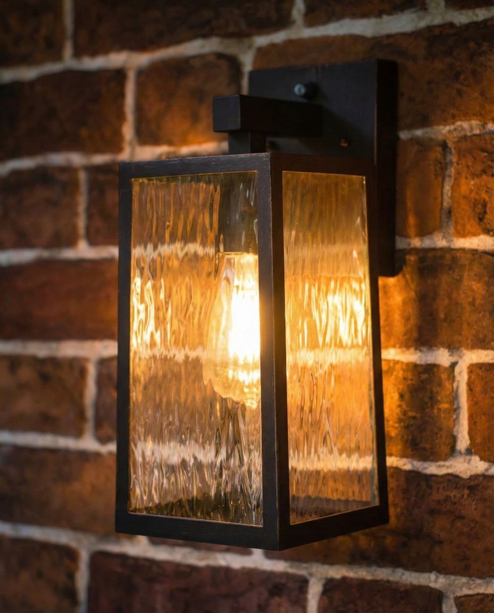 digital illustration of Oakley Copper Top Fix Wall Light lit up at night