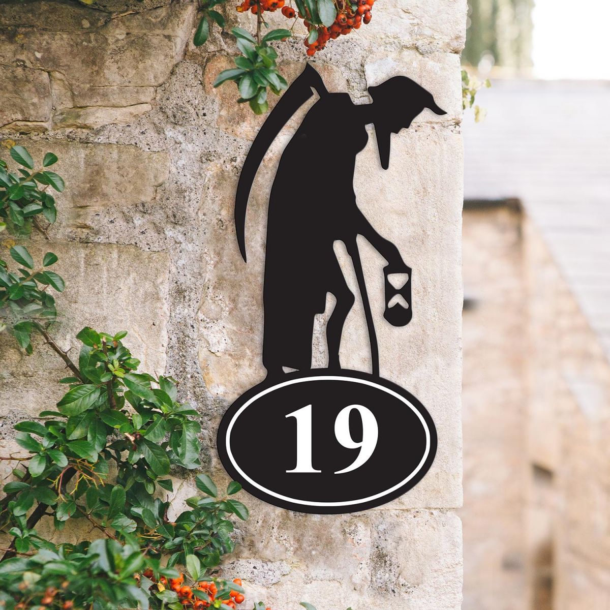 Old Father Time Iron House Number Sign in Situ ona House