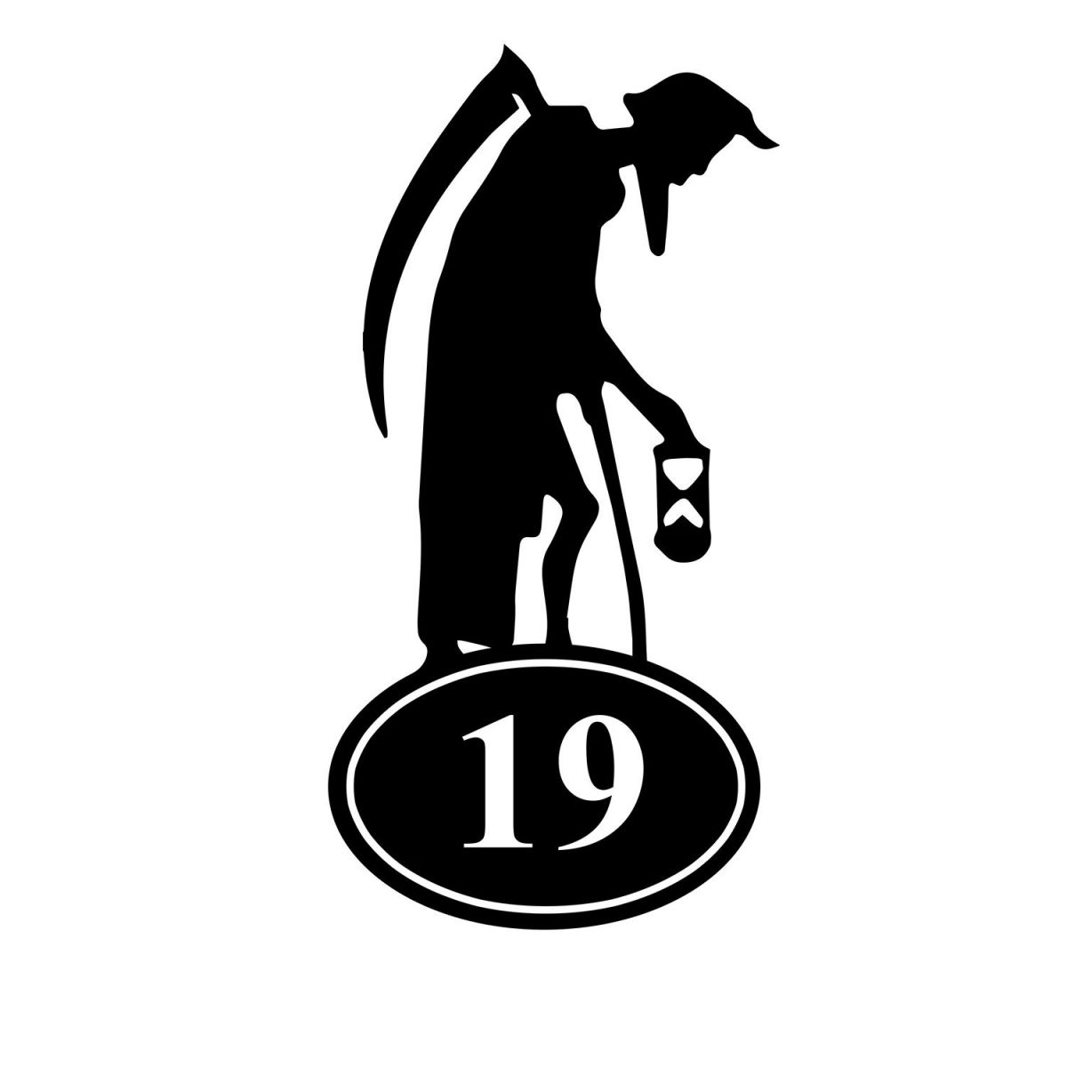 Old Father Time Iron House Number Sign Finished in Black With White Numbering