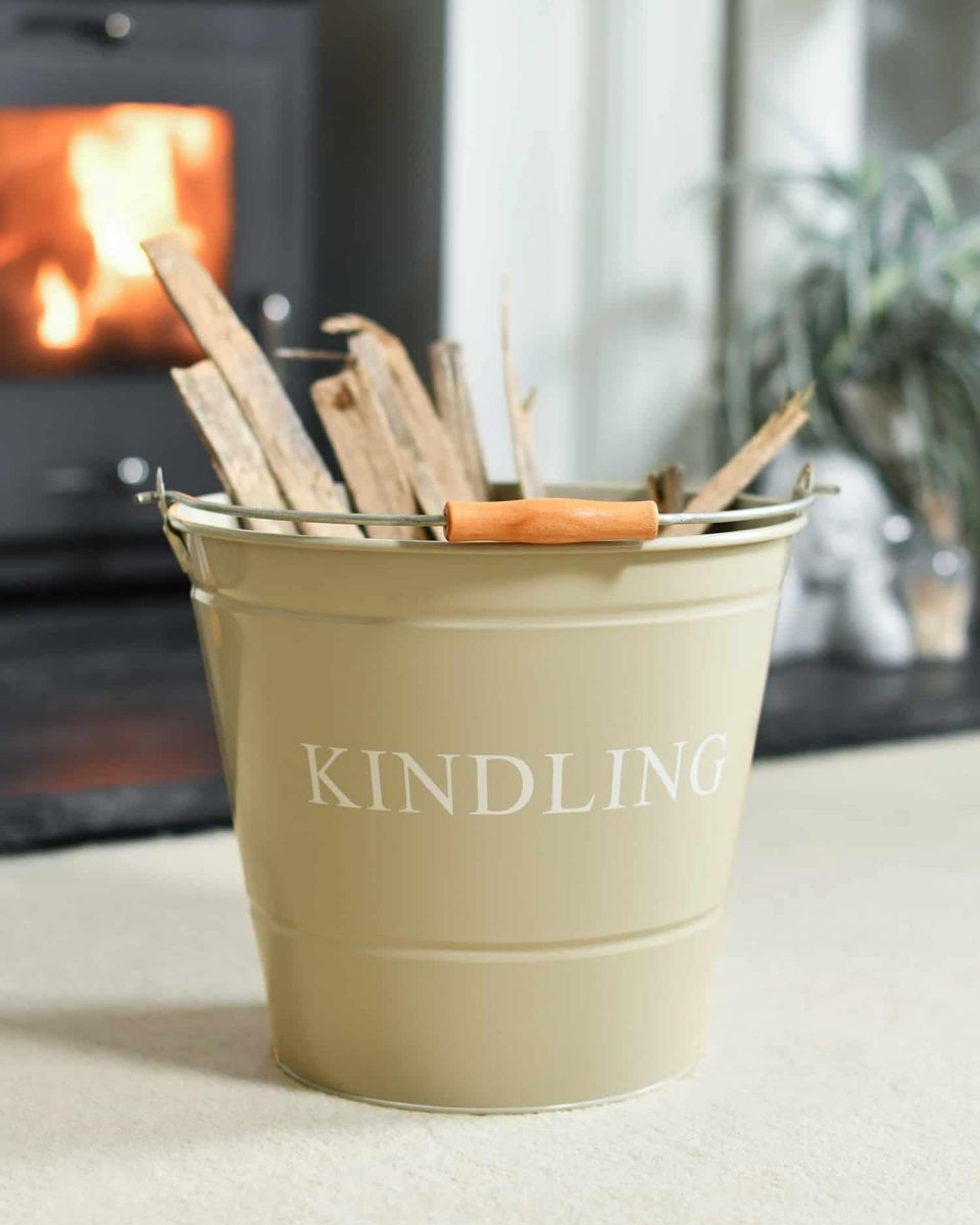 Olive Kindling Bucket - 30cm in Situ