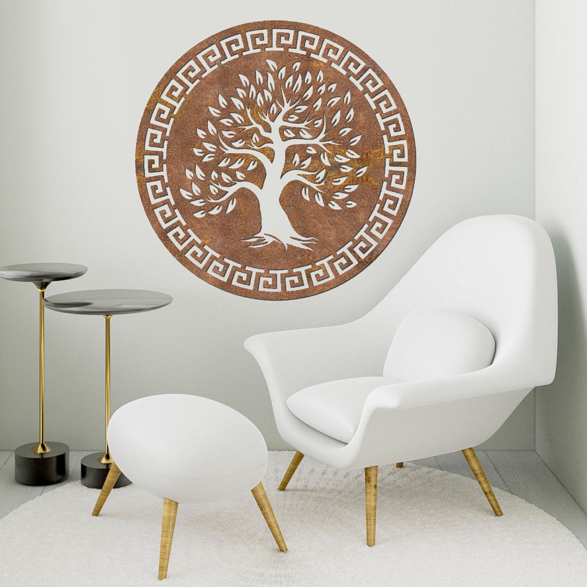 Round "Olive Tree" Wall Art in a Modern Sitting Room