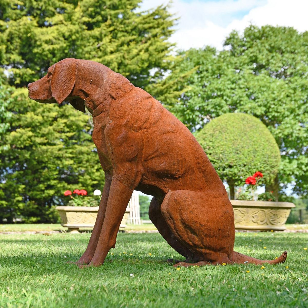 Side view of Cast Iron Dog Sculpture 