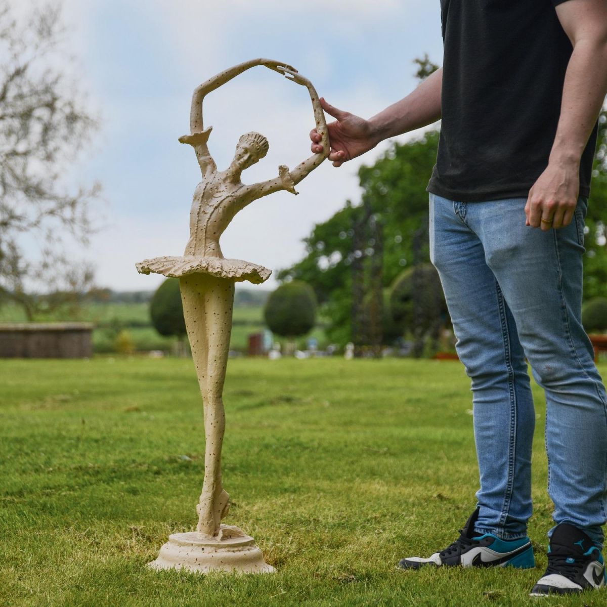 Rustic =Cream Ballet Dancer Garden Sculpture with Male for Scale 