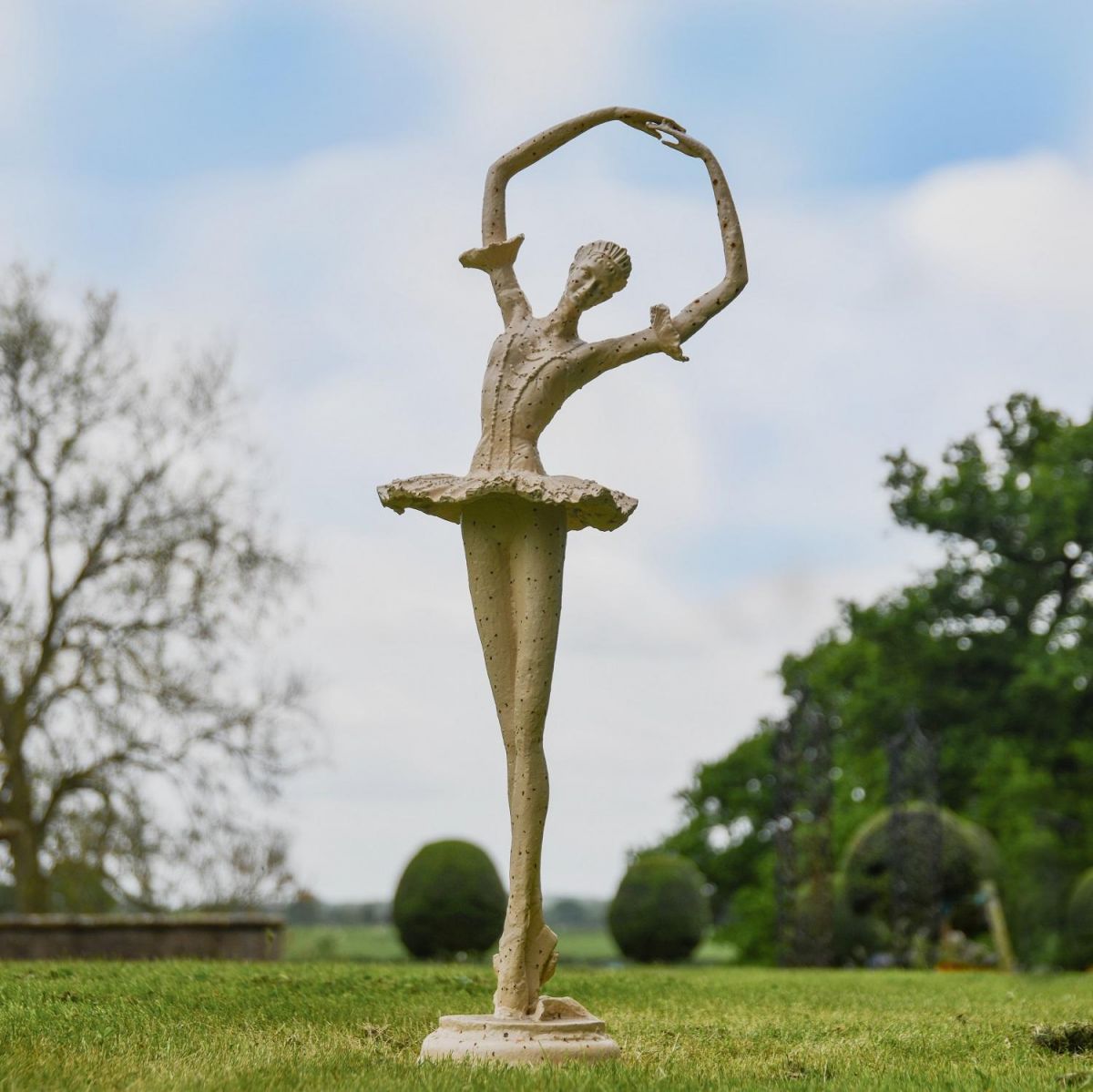 Rustic Cream Cast Iron Ballet Dancer Garden Sculpture
