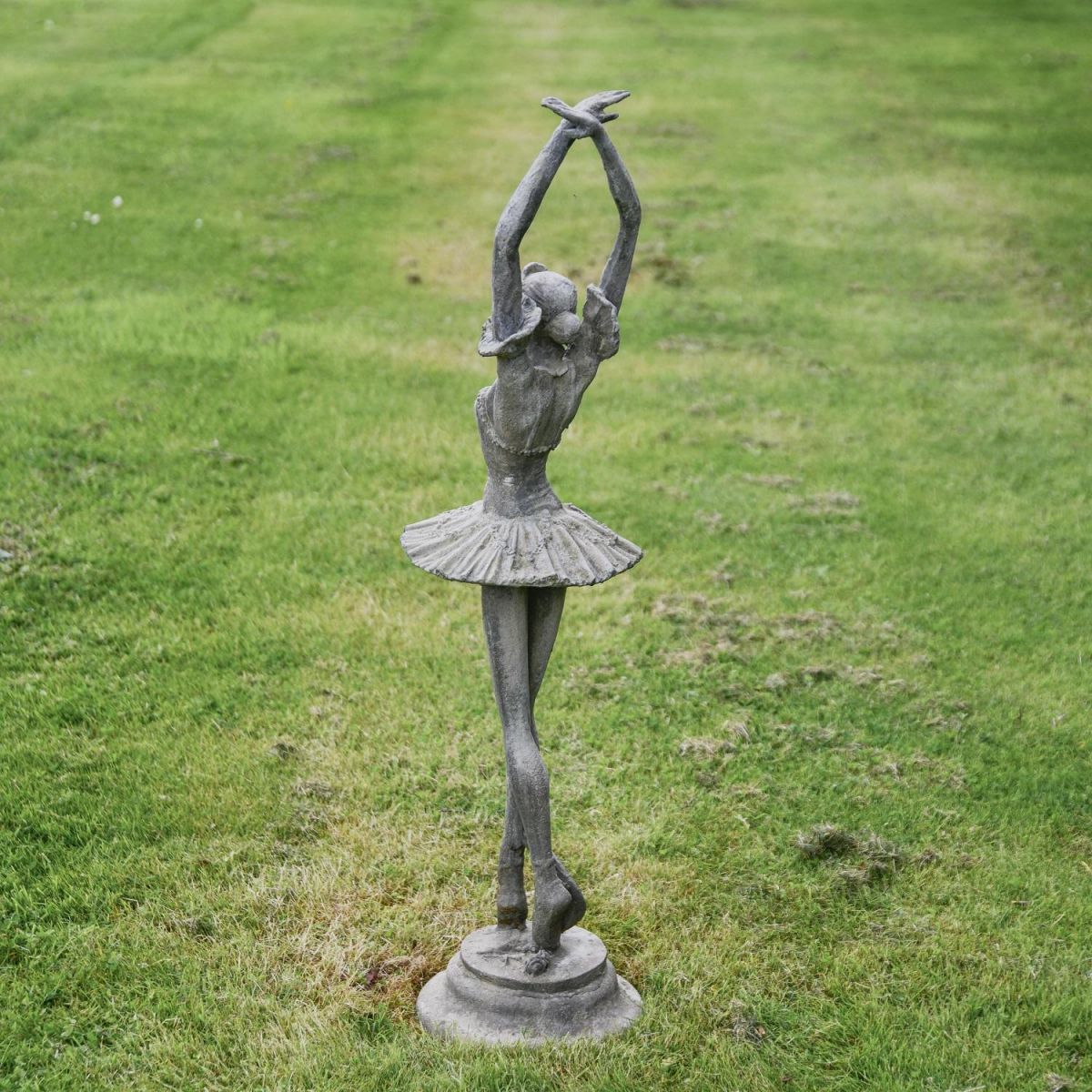 Rustic Grey Cast Iron Ballet Dancer in Pirouette Position Garden Sculpture