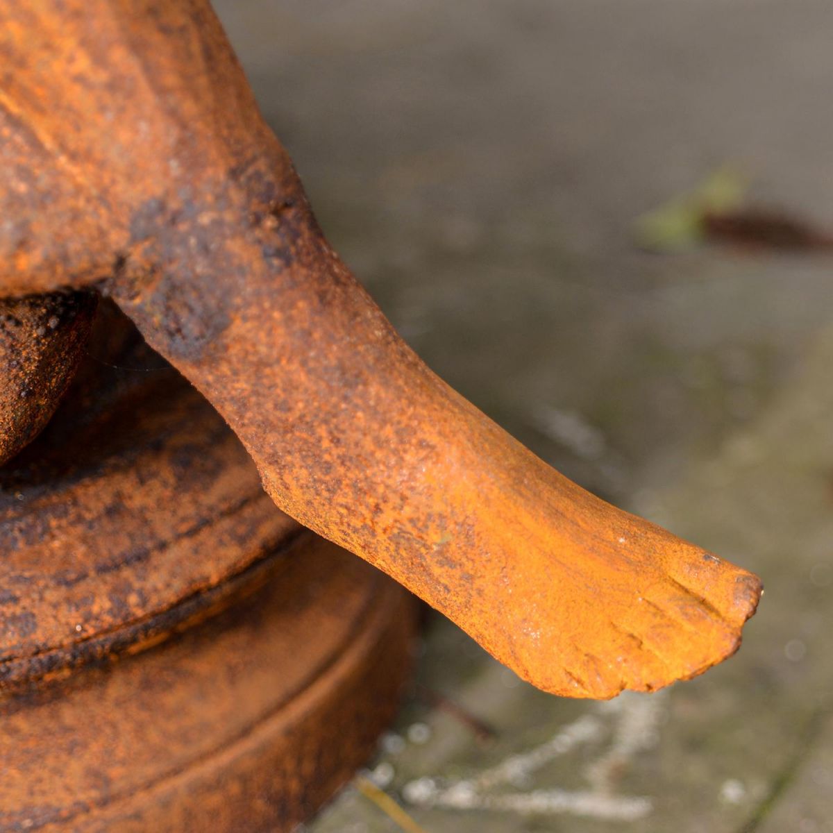 Close-up of the Rustic Finish on the Rustic Cast Iron Greek Lady & Vase Sculpture