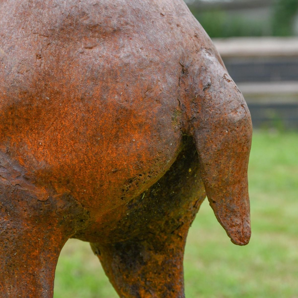 Rear view of cast iron sculpture tail