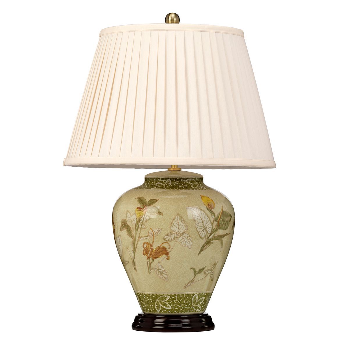 Antique Brass Floral Table Lamp With Cream Shade 