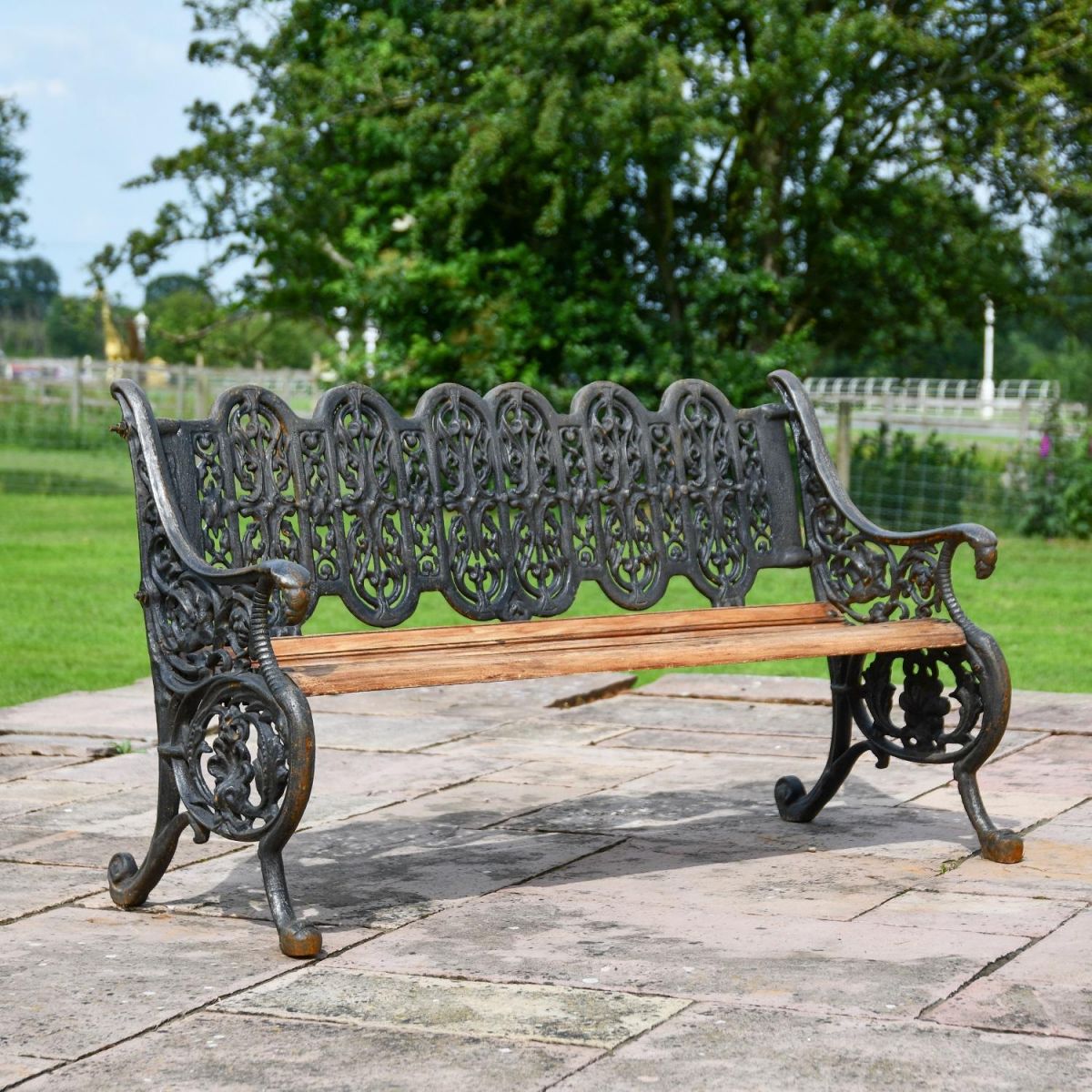 Aged Black Cast Iron "Serpent" Gothic Garden Bench