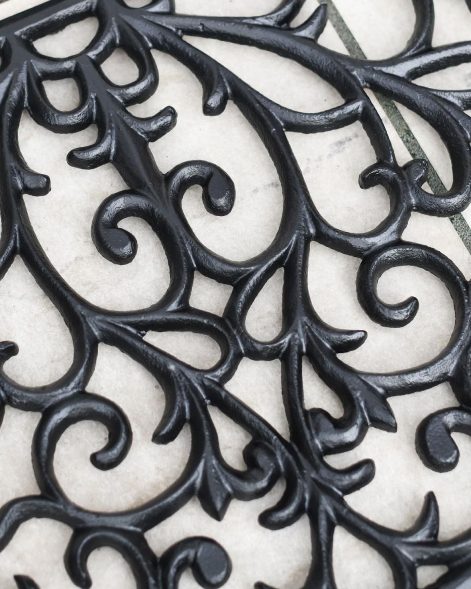 Close-Up of Ornate Pattern on Cast Iron Door Mat Close-Up of Ornate Pattern on Cast Iron Door Mat